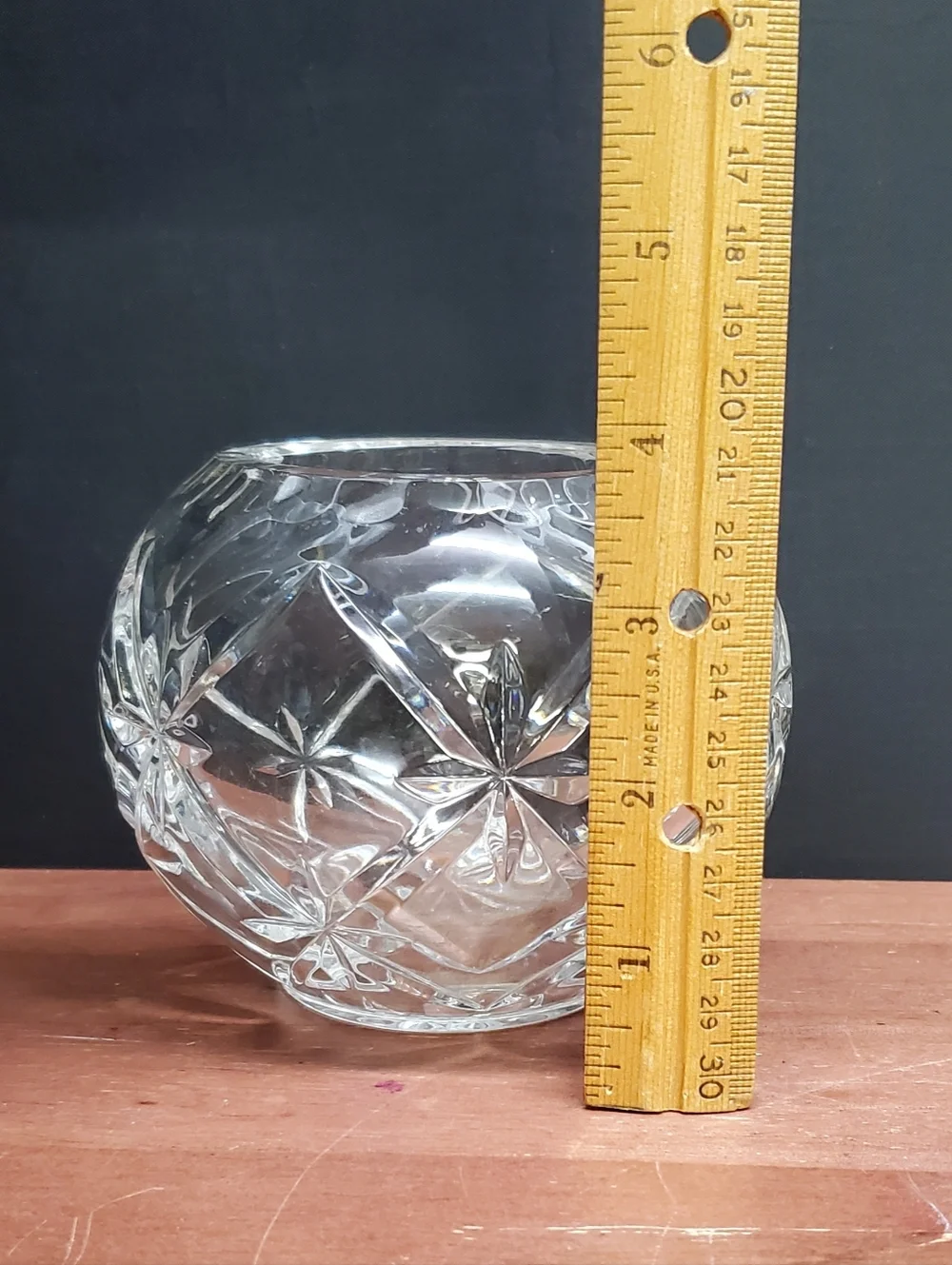 Vintage 4 Inch Bohemian Crystal Round Ball Cut Glass Rose Bowl Vase